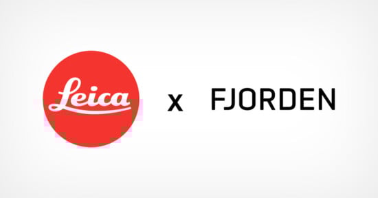 A logo with a red circle containing the word "Leica" in white cursive text on the left, and the word "FJORDEN" in black capital letters on the right. The two elements are separated by a black "x". The background is white.